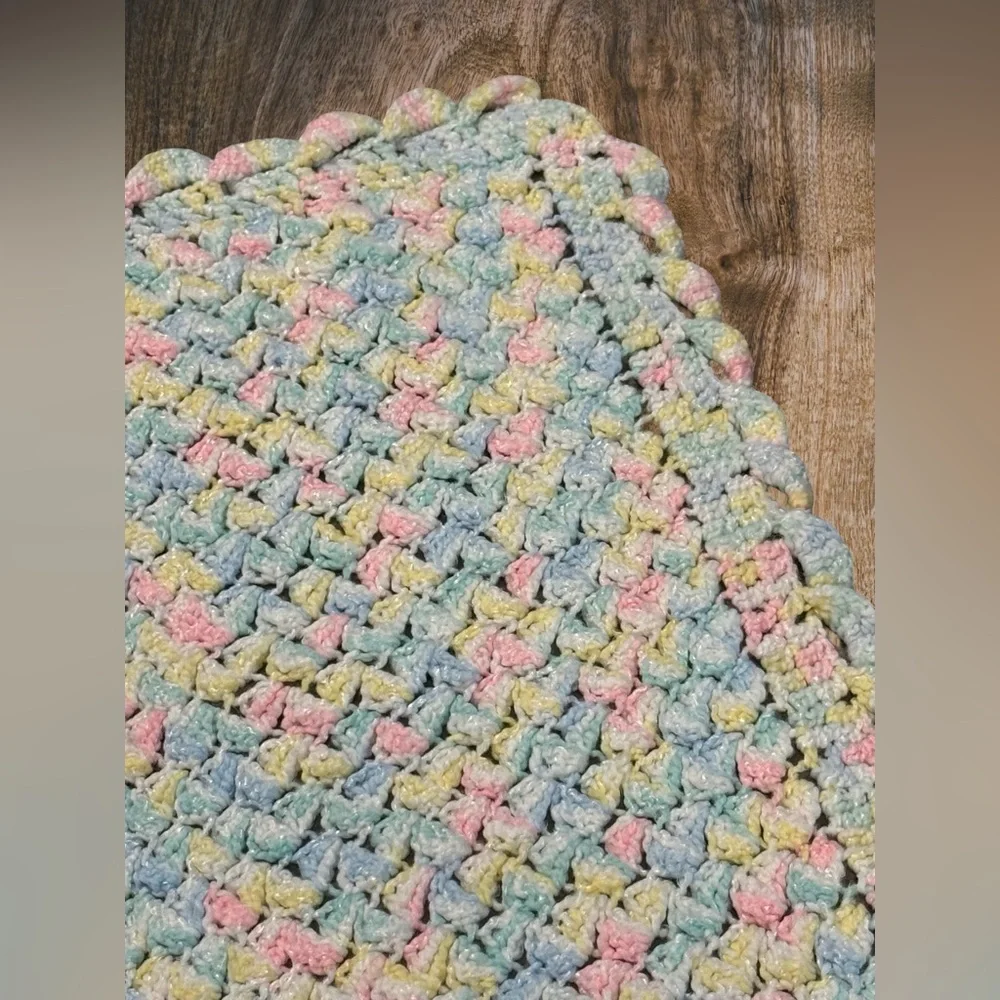 Handmade Crochet Baby Blanket Pastel Heirloom Cottagecore‎ Nursery Throw 22x32